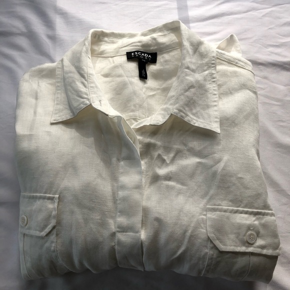 Escada Sport white linen button up shirt maxi dress womens 46 quiet luxury - Picture 15 of 15